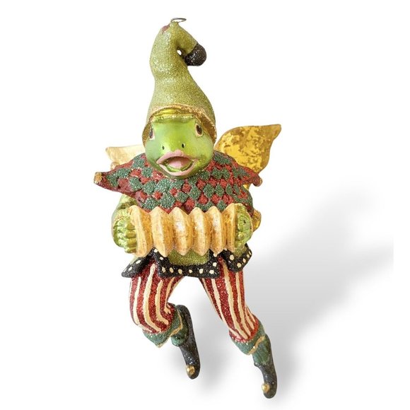 Anthropomorphic Jester Frog Playing Accordion Ornament,  Old World Style - Picture 2 of 9